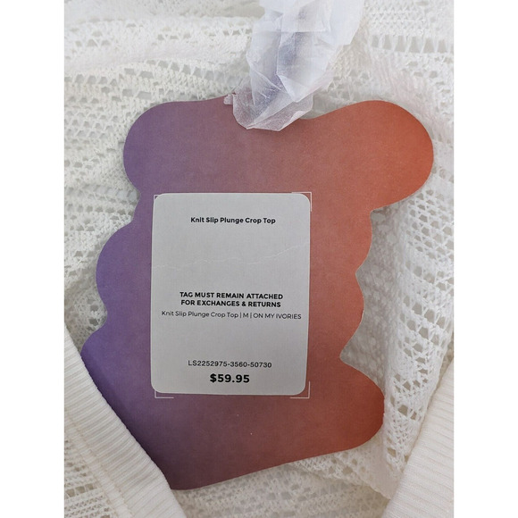 YITTY Ivory Knit Slip Semi Sheer Lace Crop Top and Ruched Back Legging Set M - Picture 16 of 16